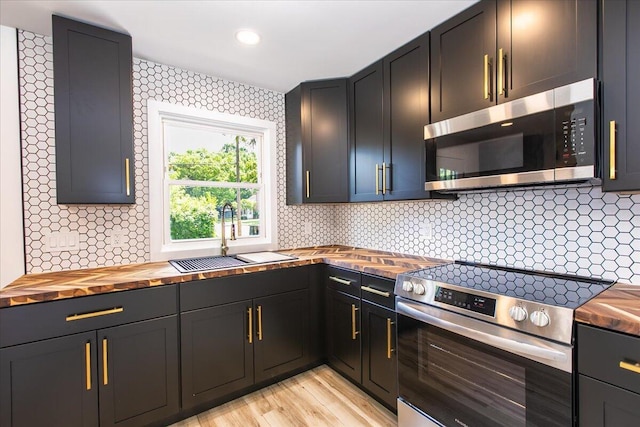188 S Walnut St, Germantown, OH 45327 - kitchen featuring wooden counters, stainless steel appliances, tasteful backsplash, and recessed lighting