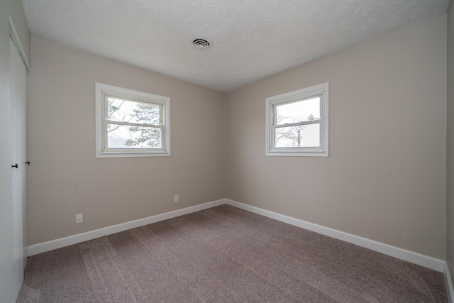 carpeted spare room featuring a textured ceiling and a healthy amount of sunlight