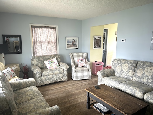 living room with wood finished floors and a textured ceiling