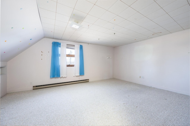 7868 Beech Ave, Russells Point, OH 43348 - additional living space with a baseboard radiator, carpet flooring, vaulted ceiling, and baseboards