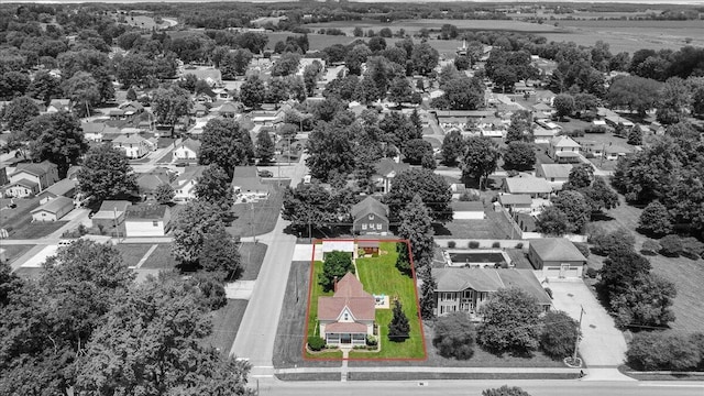 402 E Baird St, West Liberty, OH 43357 - aerial perspective of suburban area featuring property boundaries highlighted