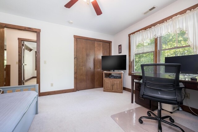 4602 State Route 273, Belle Center, OH 43310 - home office featuring baseboards, a ceiling fan, and light colored carpet