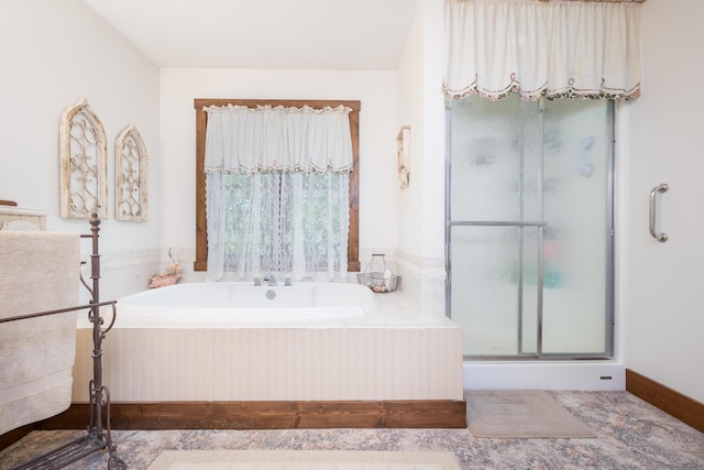 4602 State Route 273, Belle Center, OH 43310 - bathroom featuring a shower stall, a bath, and wood finished floors