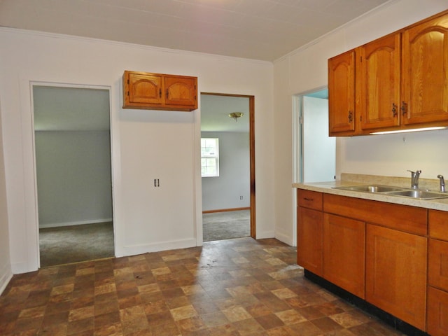 203 N Koke St, De Graff, OH 43318 - kitchen with brown cabinets, light countertops, and ornamental molding