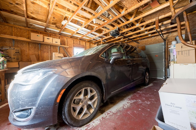 garage with a garage door opener