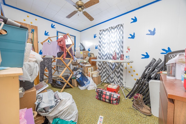 bedroom featuring ceiling fan and carpet flooring