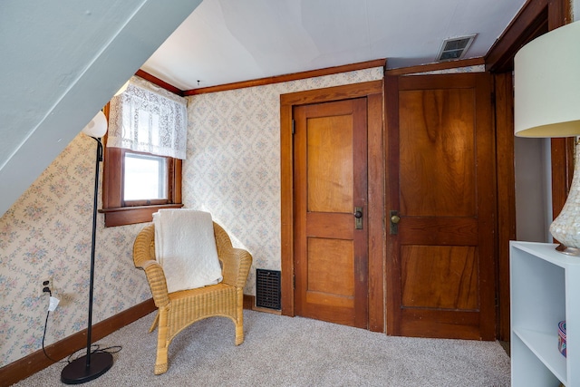 living area with carpet floors