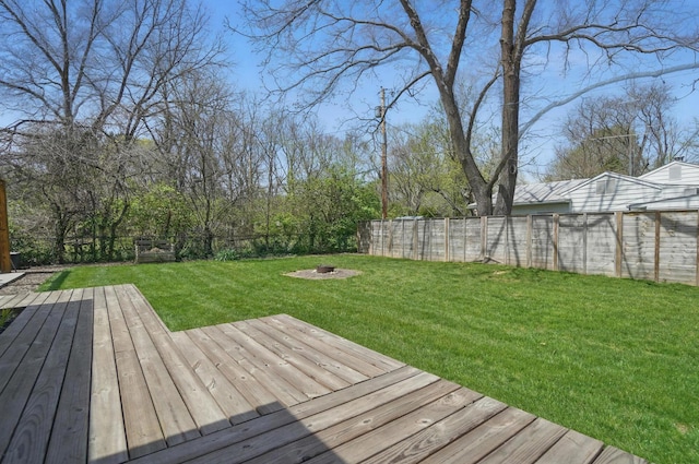 202 Fairfield Pike Unit A, Yellow Springs, OH 45387 - deck featuring a lawn, a fire pit, and a fenced backyard