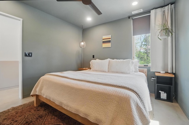 202 Fairfield Pike Unit A, Yellow Springs, OH 45387 - bedroom featuring recessed lighting, baseboards, ceiling fan, and visible vents