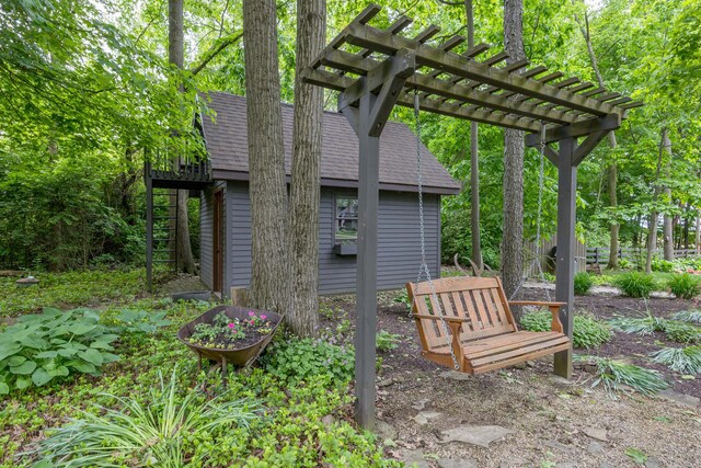 129 Tanglewood Dr, West Liberty, OH 43357 - view of outdoor structure featuring a pergola