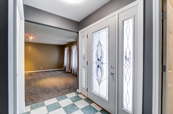 entryway with plenty of natural light and carpet flooring