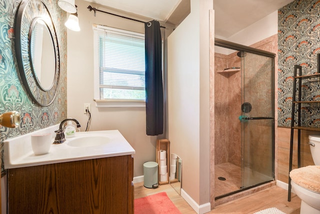 413 Weinland St, New Carlisle, OH 45344 - full bath with wood finished floors, vanity, and a stall shower