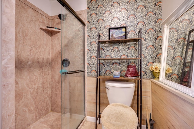 413 Weinland St, New Carlisle, OH 45344 - bathroom with a shower stall and wallpapered walls