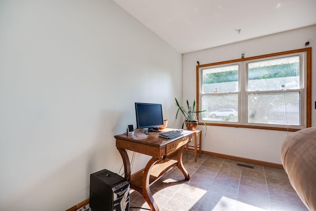 413 Weinland St, New Carlisle, OH 45344 - home office with baseboards and vaulted ceiling