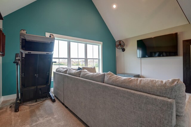 2737 Executive Dr, Troy, OH 45373 - living area with high vaulted ceiling, carpet floors, baseboards, and recessed lighting