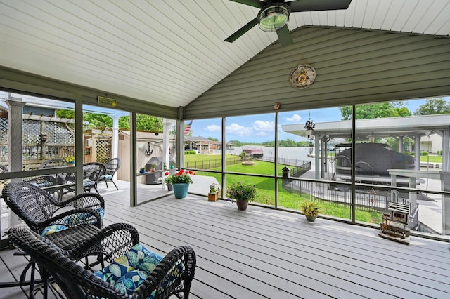 14506 Maple Ave, Lakeview, OH 43331 - sunroom featuring ceiling fan, vaulted ceiling, and plenty of natural light