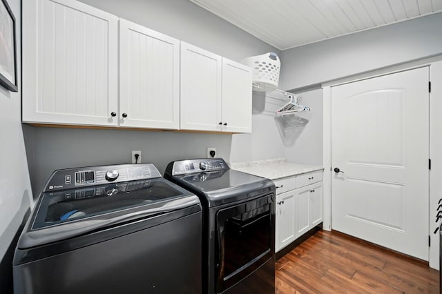 14506 Maple Ave, Lakeview, OH 43331 - laundry room featuring cabinet space, washing machine and clothes dryer, and dark wood-type flooring