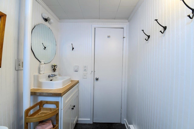 9887 Forest St, Lakeview, OH 43331 - bathroom with ornamental molding and vanity