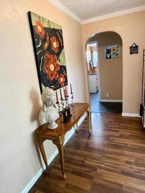 271 N Ludlow St, Covington, OH 45318 - corridor featuring arched walkways, wood finished floors, and ornamental molding