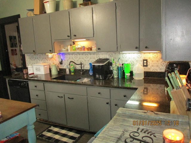 kitchen with black dishwasher, sink, and decorative backsplash