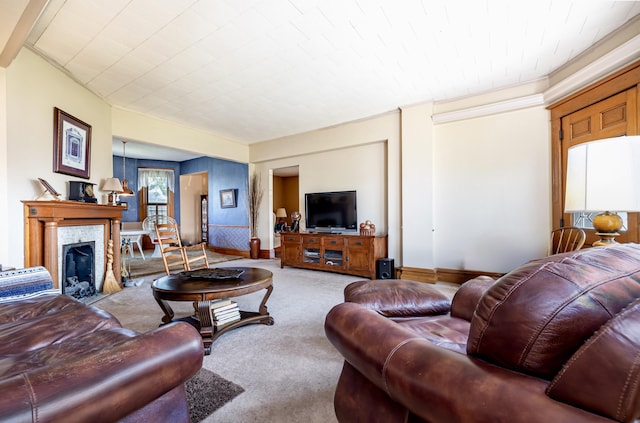103 N Boggs St, De Graff, OH 43318 - carpeted living area with a tile fireplace