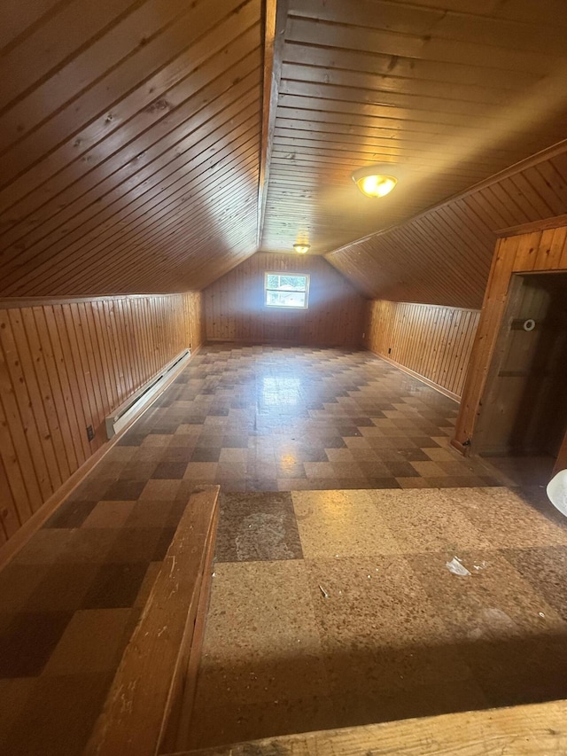 115 Vine St, Ludlow Falls, OH 45339 - additional living space featuring tile patterned floors, wooden walls, and lofted ceiling