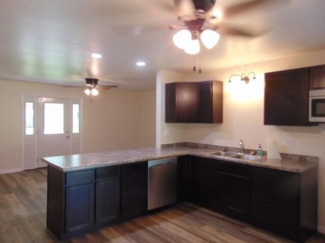1723 Bermuda Dr, Lima, OH 45801 - kitchen featuring dishwasher, ceiling fan, a sink, a peninsula, and recessed lighting