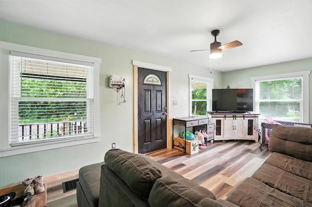 5638 Old Rte 70, Springfield, OH 45502 - living room with ceiling fan and wood finished floors