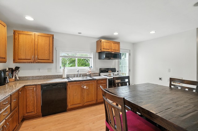 5638 Old Rte 70, Springfield, OH 45502 - kitchen with dishwasher, electric stove, stainless steel microwave, brown cabinets, and recessed lighting