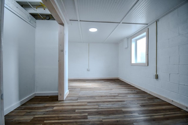 basement featuring dark hardwood / wood-style flooring