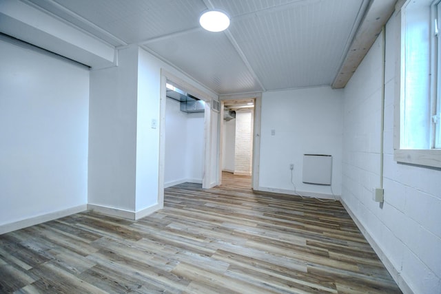 basement with hardwood / wood-style flooring