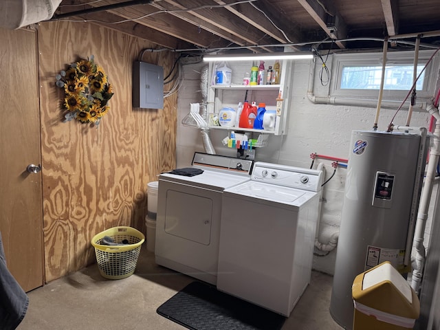 607 W S St, Saint Marys, OH 45885 - washroom with water heater, washing machine and clothes dryer, and electric panel