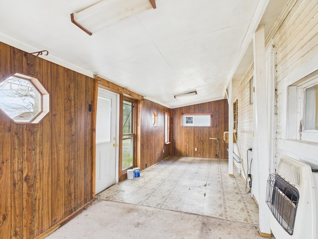 249 W Washington St, New Madison, OH 45346 - foyer with heating unit, tile patterned floors, and wood walls