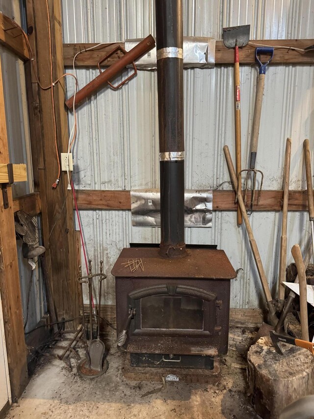 room details with a wood stove