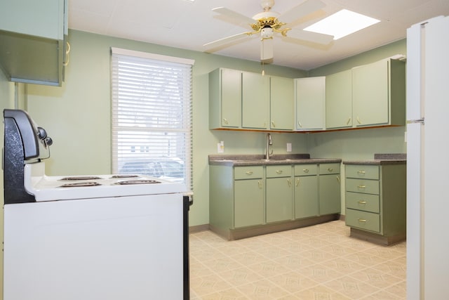 laundry area with ceiling fan and sink