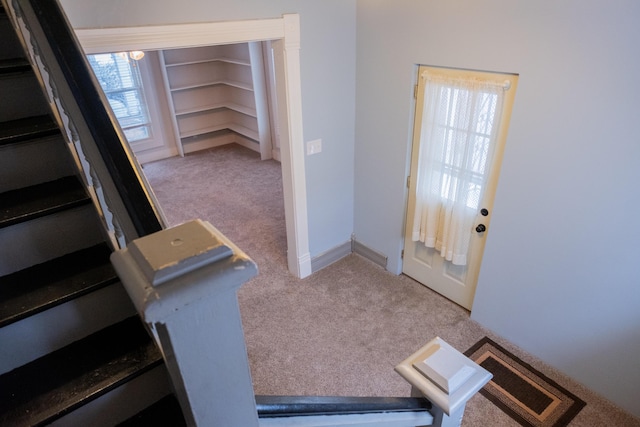 entryway featuring light carpet