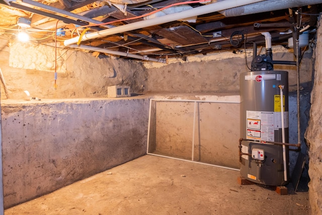 basement featuring water heater