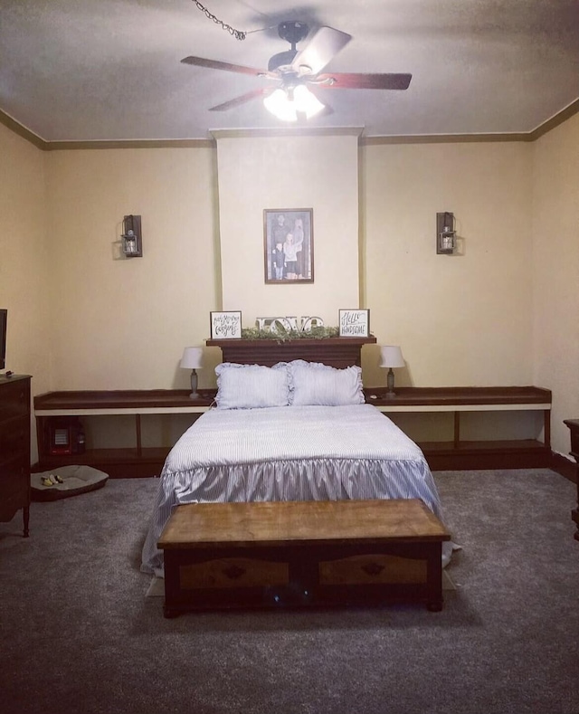 23 E Columbus Rd, South Charleston, OH 45368 - carpeted bedroom with crown molding and a ceiling fan