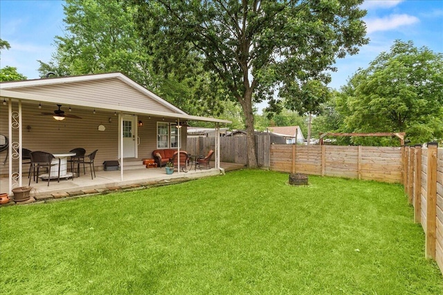11372 Powhatan Path, Lakeview, OH 43331 - fenced backyard with a ceiling fan, a patio, and entry steps