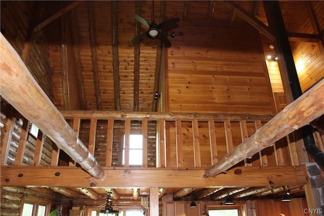 interior space with wood ceiling and beam ceiling