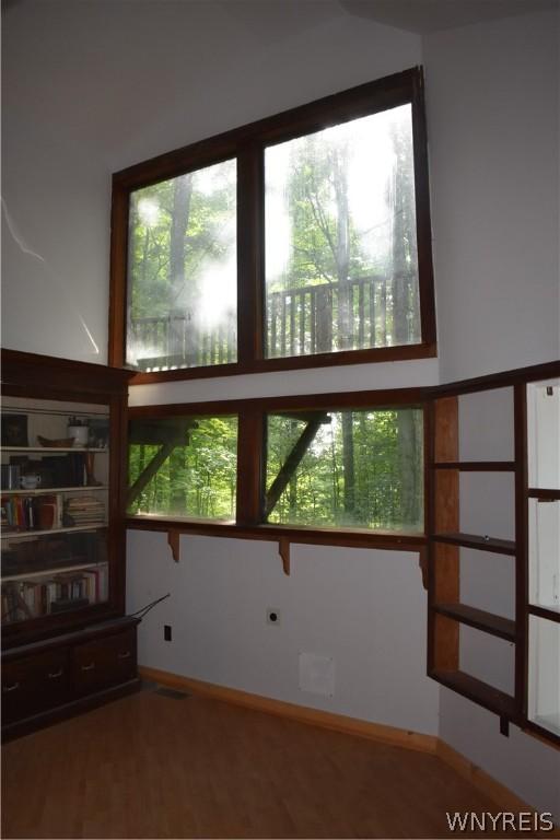 empty room featuring plenty of natural light and hardwood / wood-style flooring