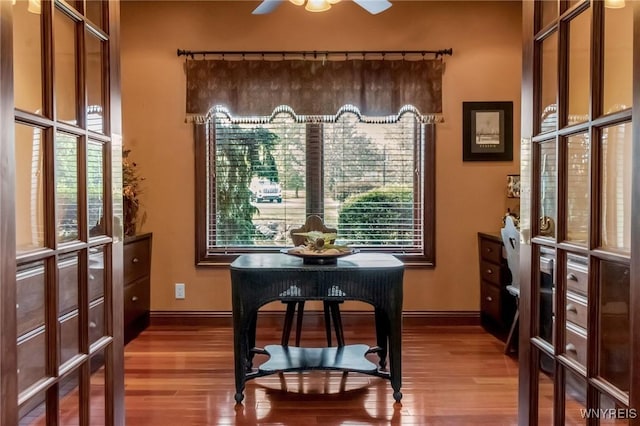 1567 Lake Rd, Porter, NY 14174 - dining area with wood finished floors and a ceiling fan