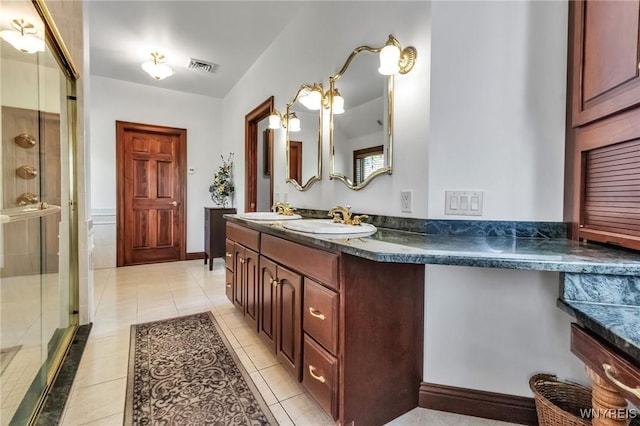1567 Lake Rd, Porter, NY 14174 - full bath with double vanity, a shower stall, and tile patterned flooring