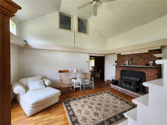 151 Schultz Rd, Sanford, NY 13754 - living room featuring high vaulted ceiling, wood finished floors, and a ceiling fan