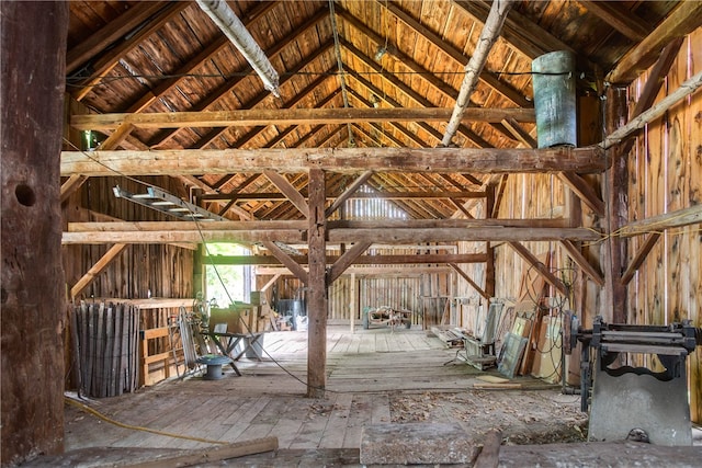 miscellaneous room featuring lofted ceiling