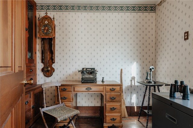 home office featuring hardwood / wood-style floors