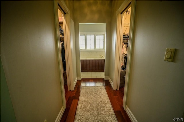 hallway with dark hardwood / wood-style floors