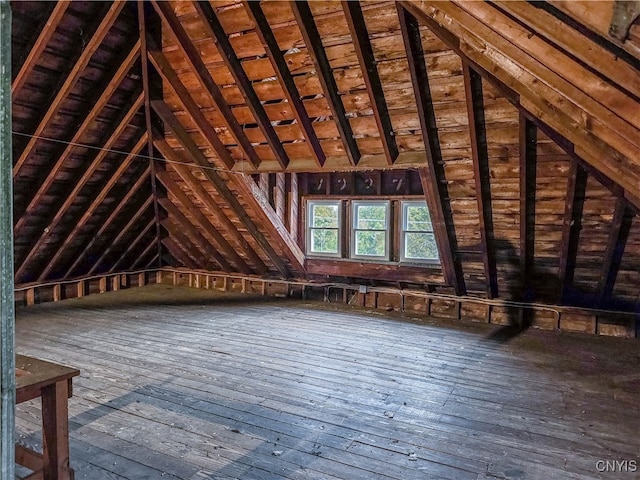 view of unfinished attic