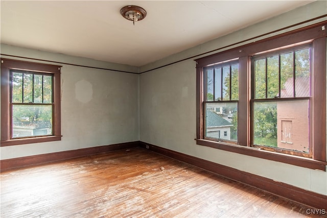 spare room with wood-type flooring and a healthy amount of sunlight