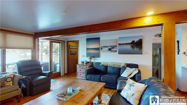 living room featuring light wood-type flooring